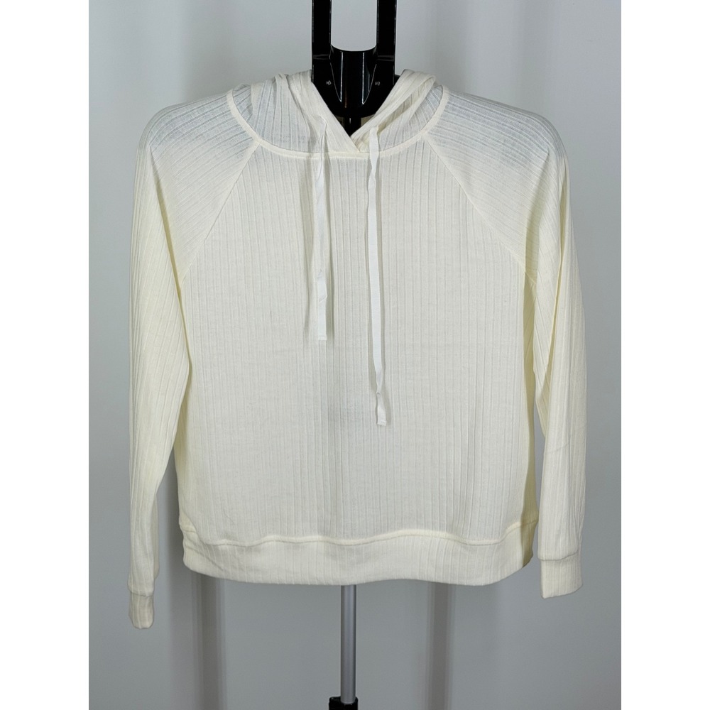 Beachlunchlounge Ribbed Knit Hoodie Cream Off-White Pullover XS